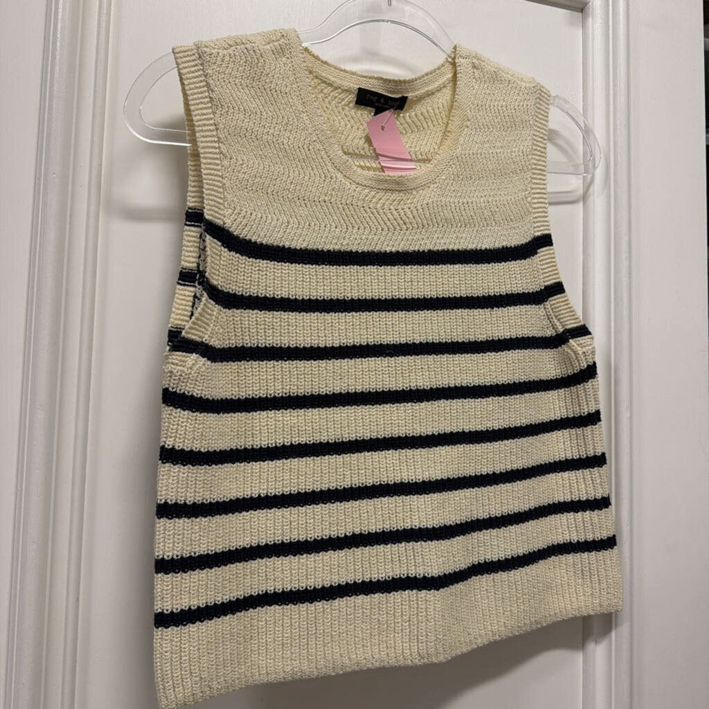 Cream/Navy Stripe Cotton Sweater Vest