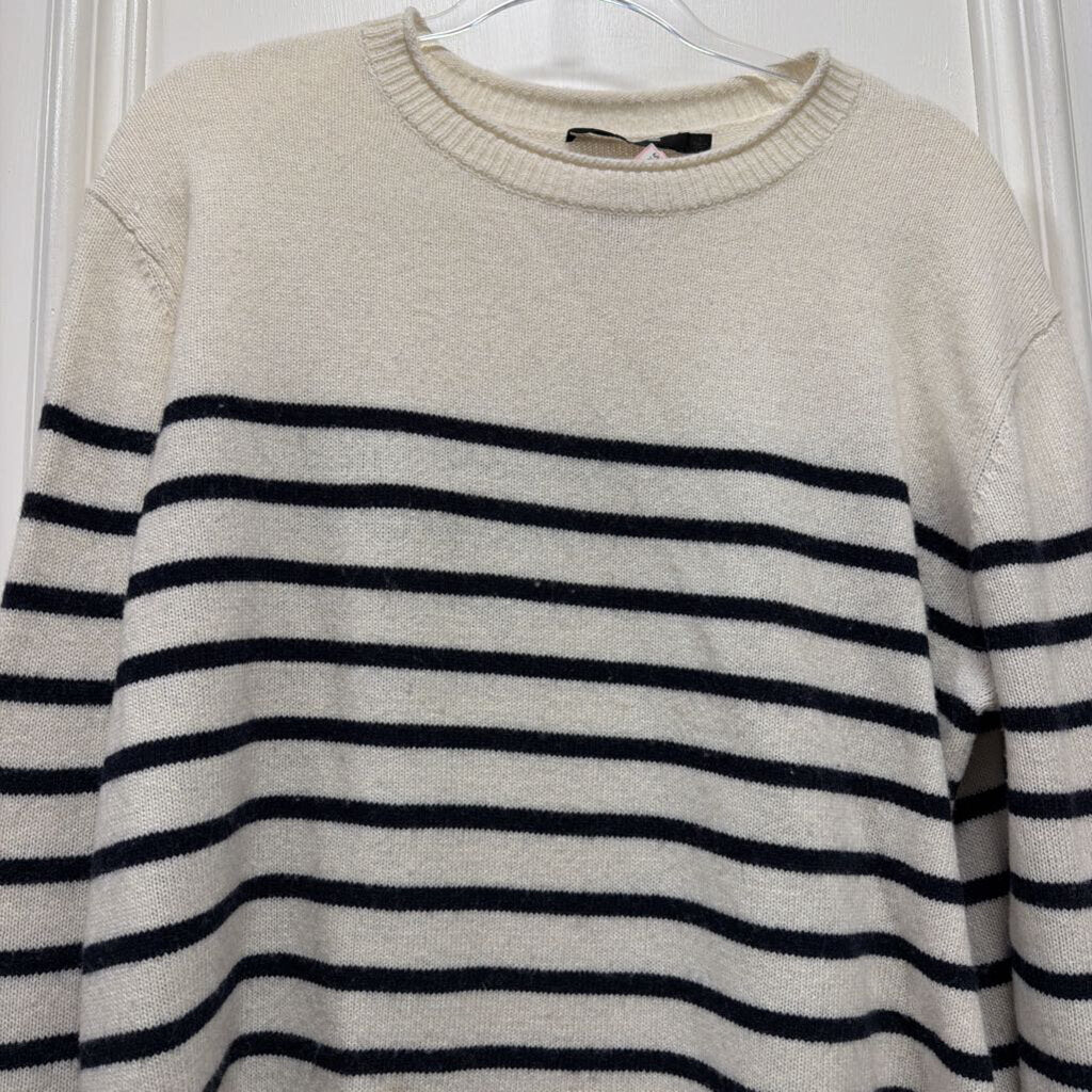 White/Navy Stripe Wool Blend Sweater