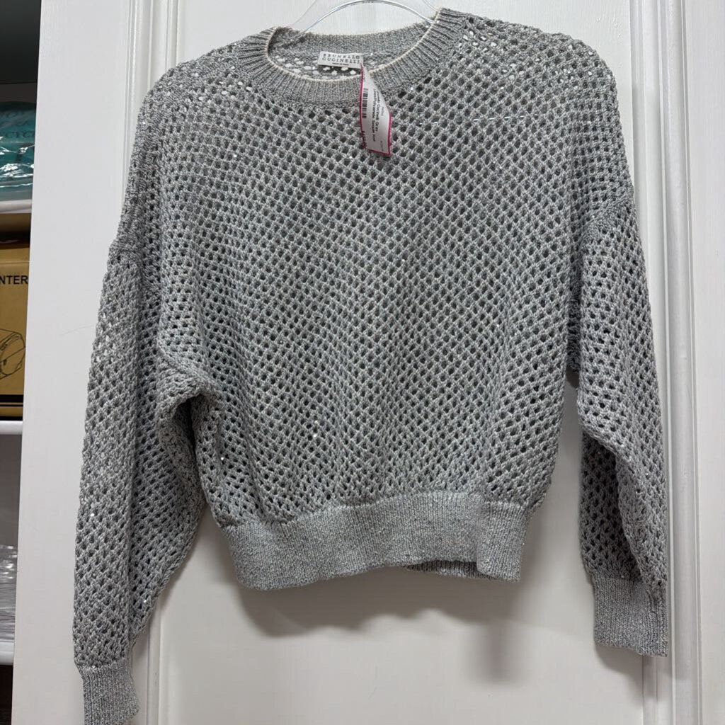 Gray Linen/Polyamide Sequin Knit Sweater