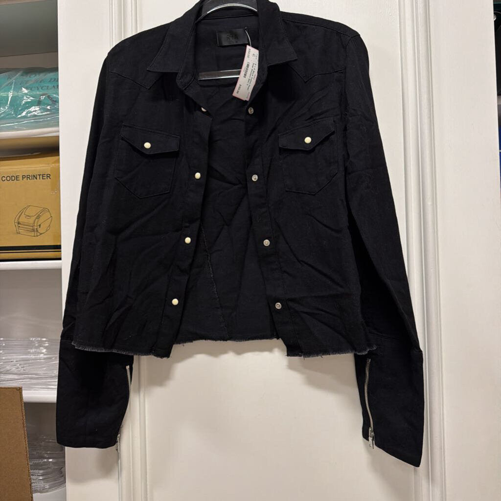 Black Cotton Pearl Snap Western Shirt
