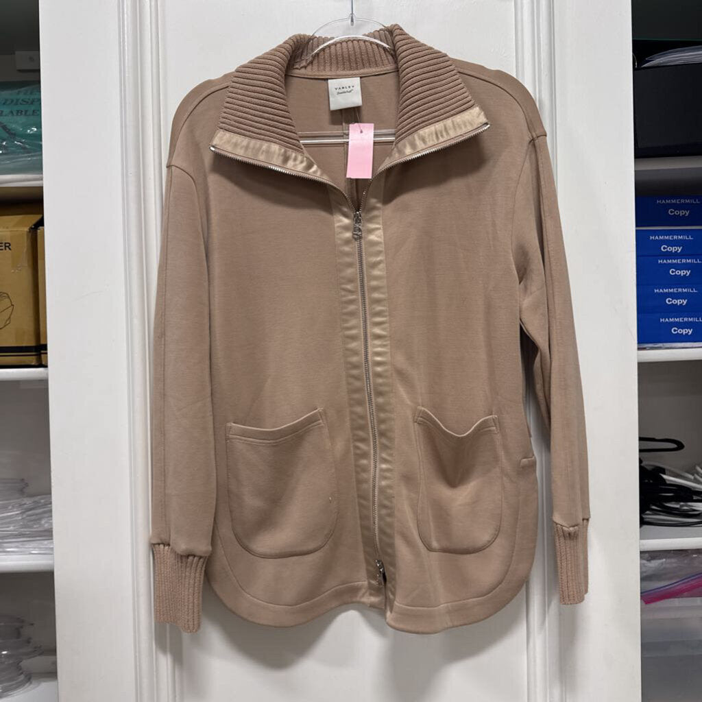 Tan Viscose Blend Zip Up Jacket