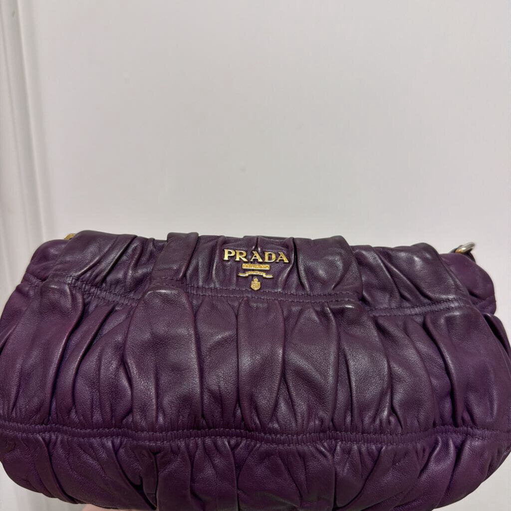 Purple Pleated Leather Clutch Pouch