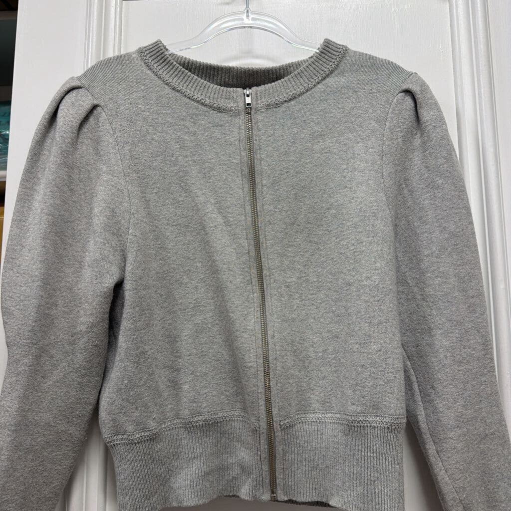 Gray Cotton Blend Zip Up Cardigan
