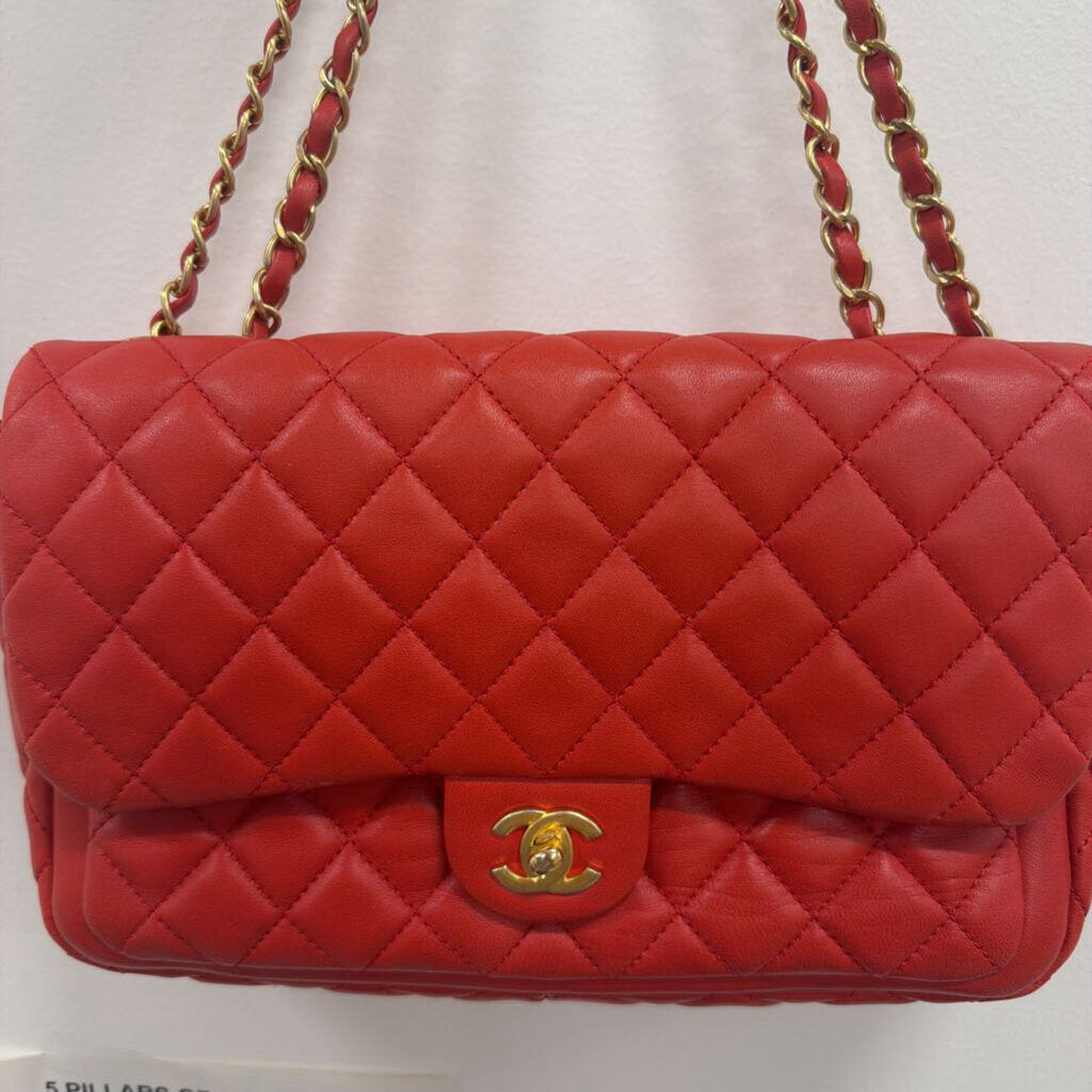 3013-14 Red Lambskin Double Flap Gold HW