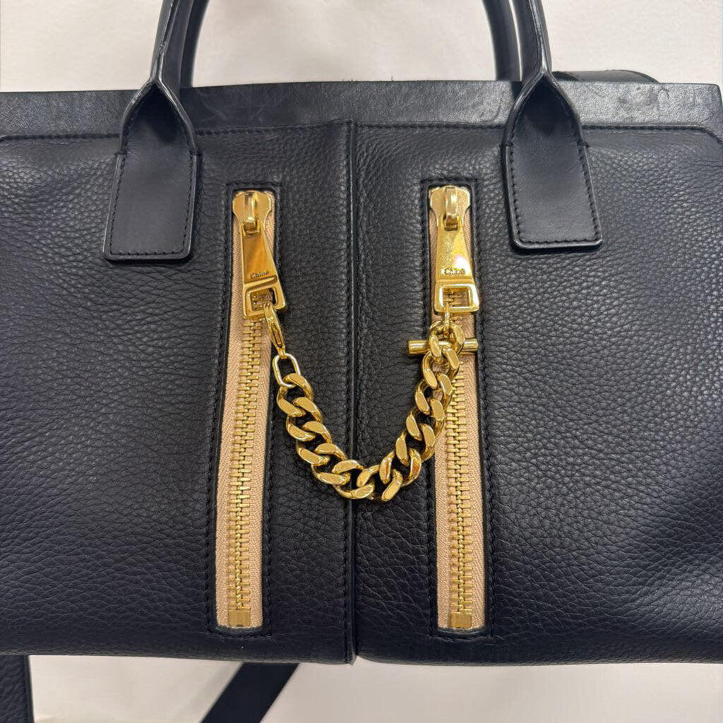 Black Leather Chain Link Cate Bag