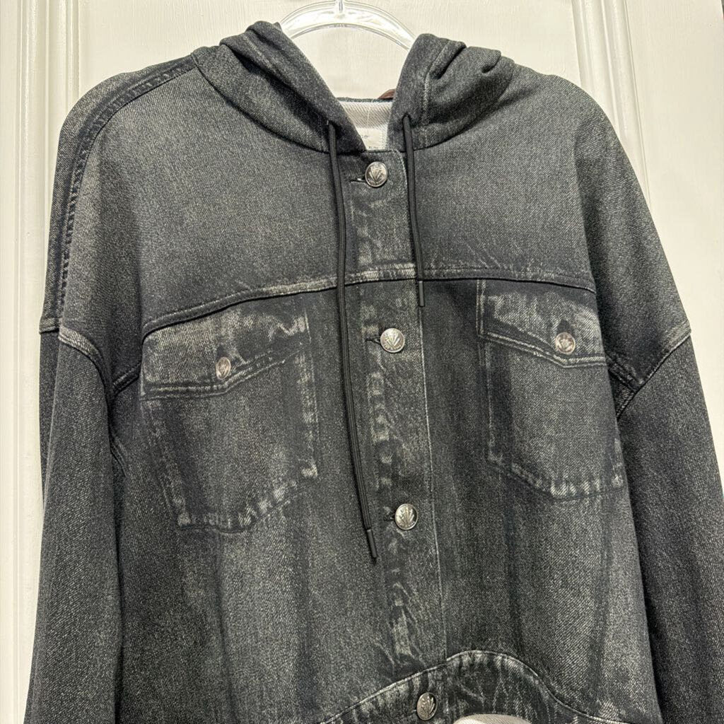 Black Cotton Sweatshirt Jean Jacket