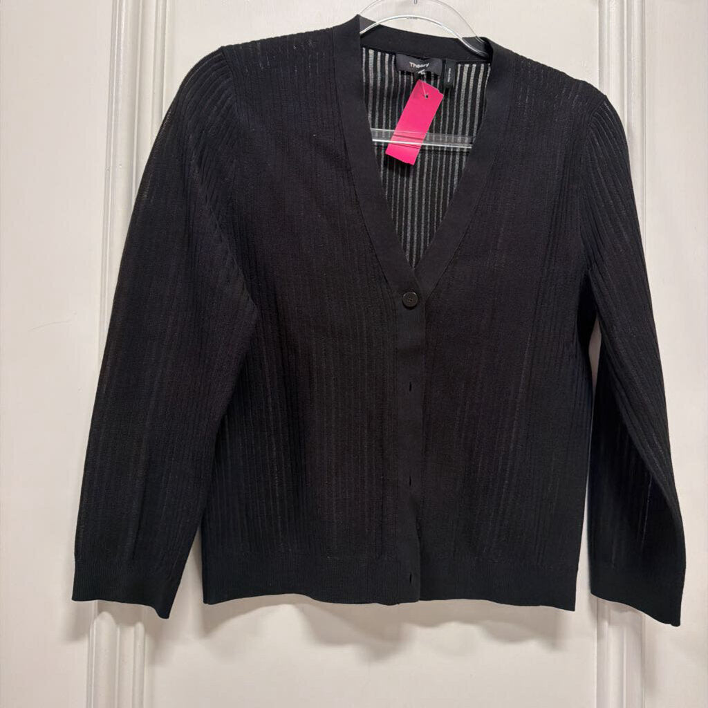 Black Cotton Rib Cardigan