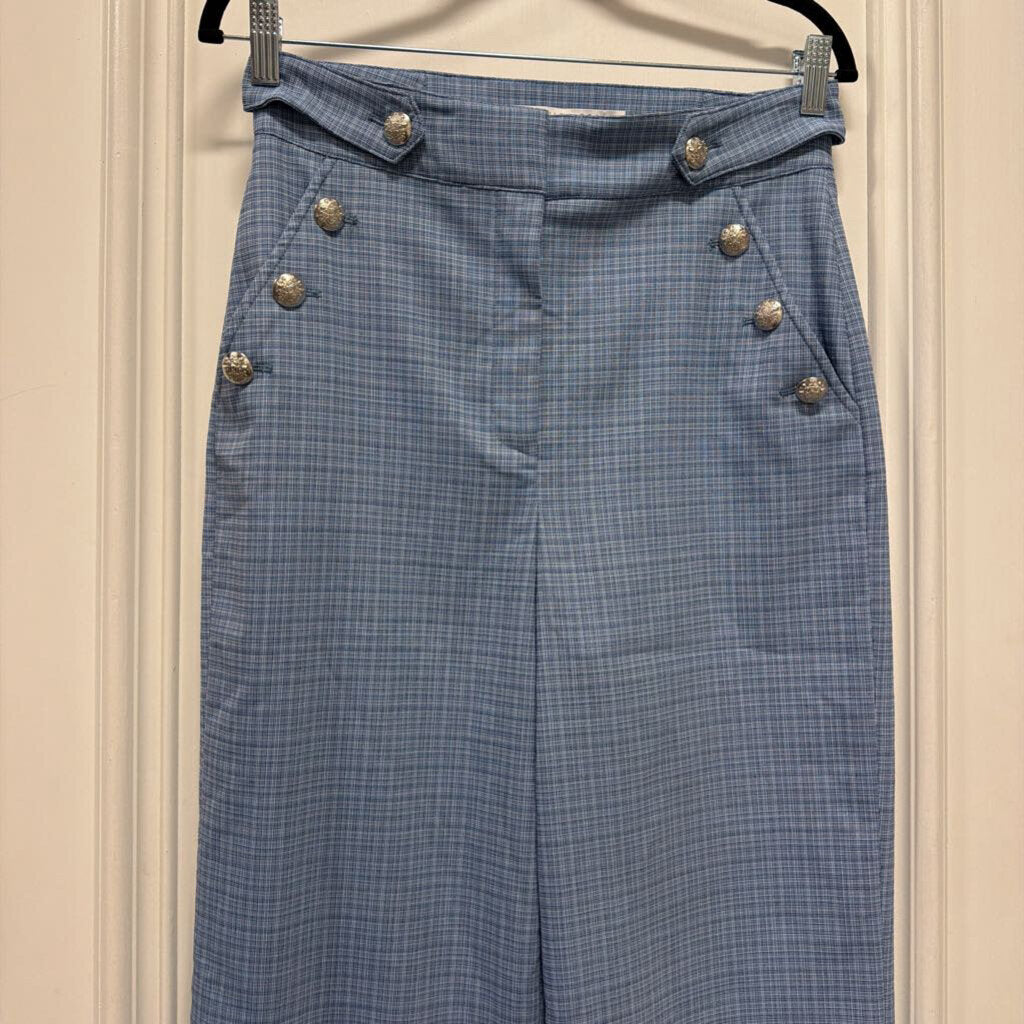 Blue Plaid Poly/Wool/Viscose Pant