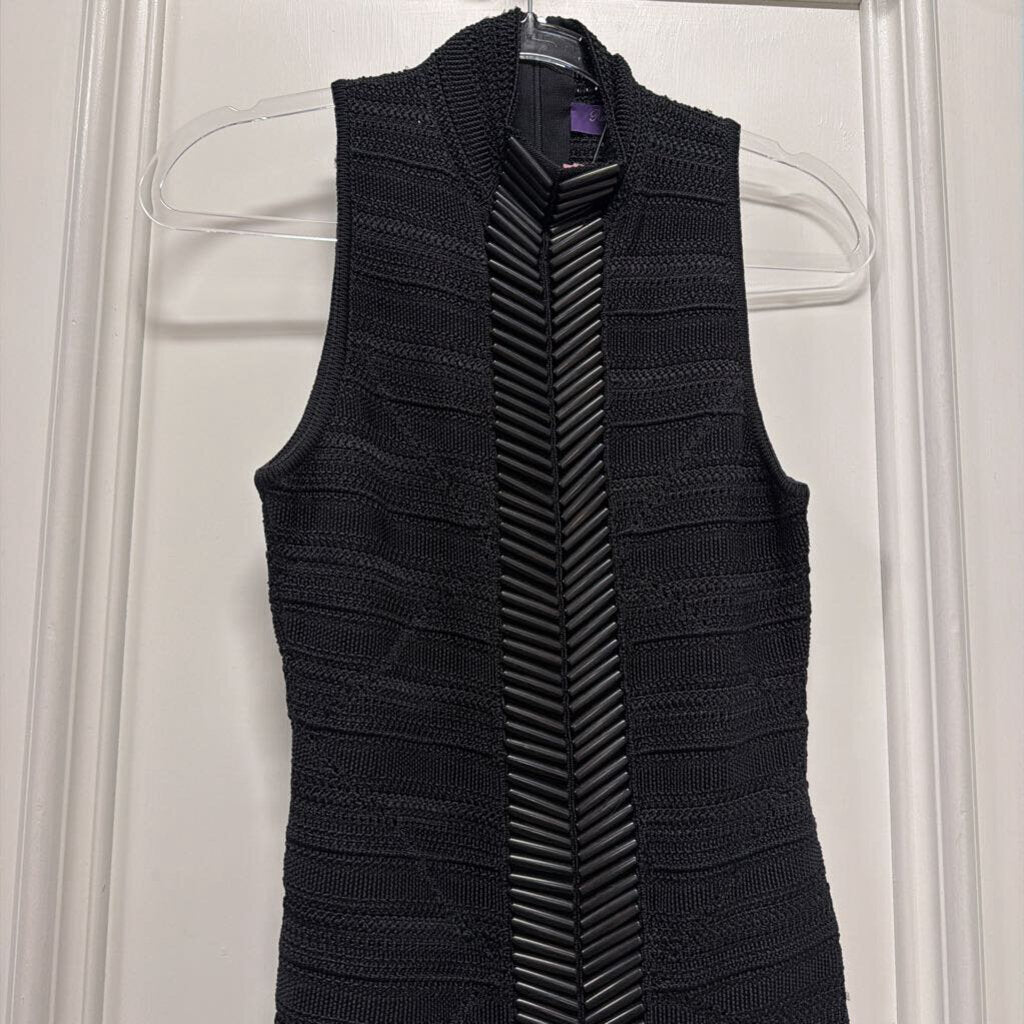 Black Silk Knit Beaded Sleeveless Top