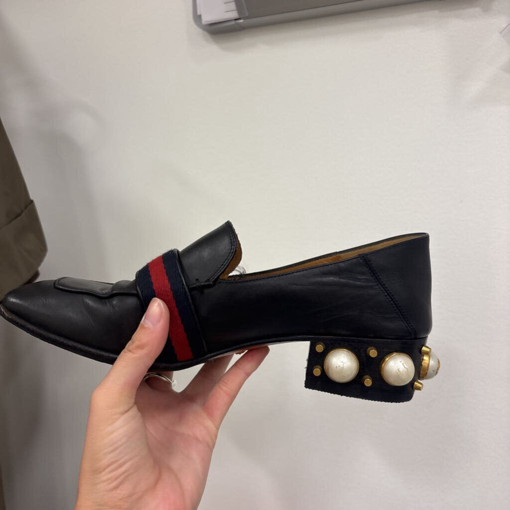 Black LEather Pearl Heel Loafer (As Is)