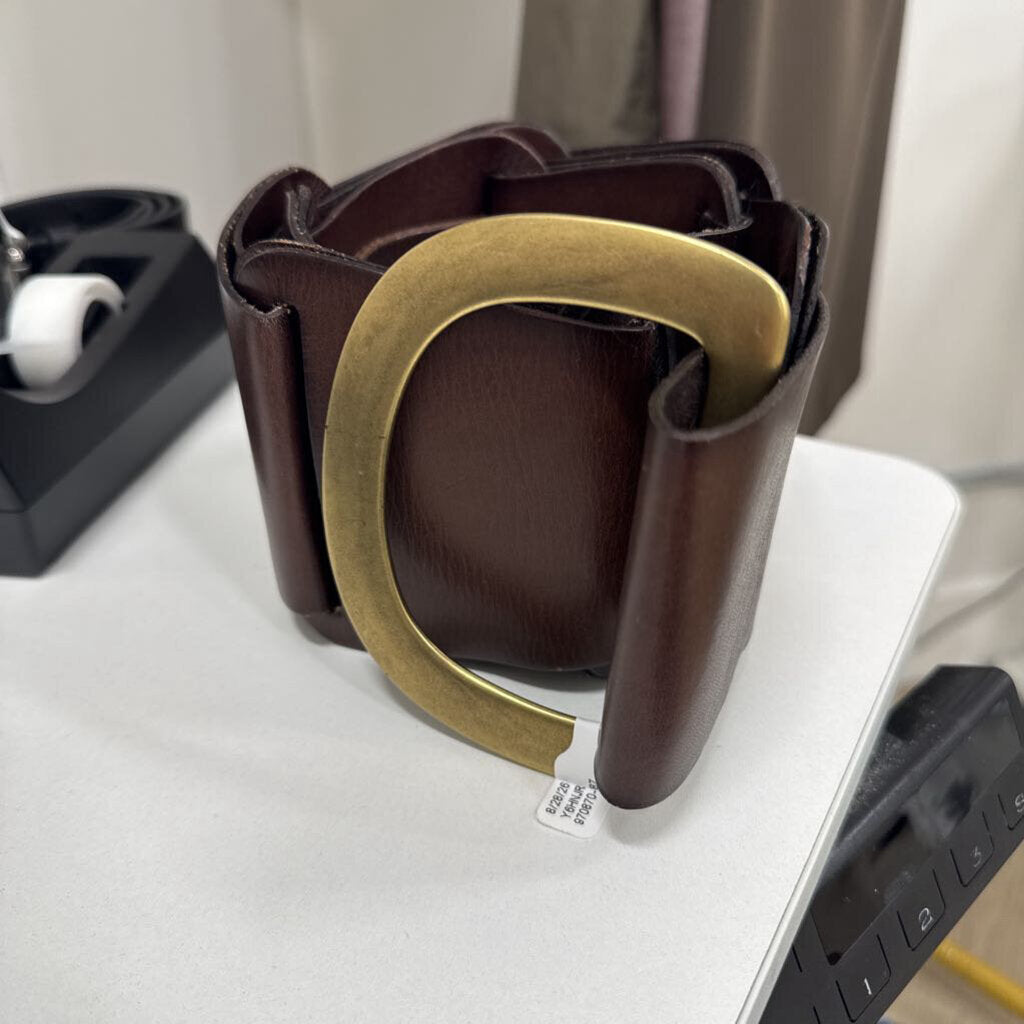 Linea Pelle Brown Leather Jointed Wide Belt, 90