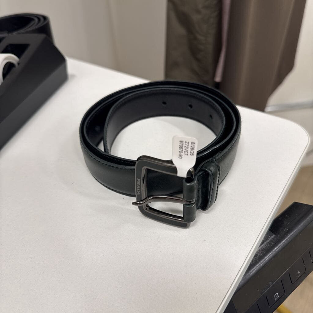 Prada Green Leather SHW Belt, 80