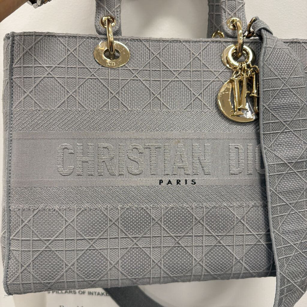 Grey Canvas Cannage D-Lite Medium Bag