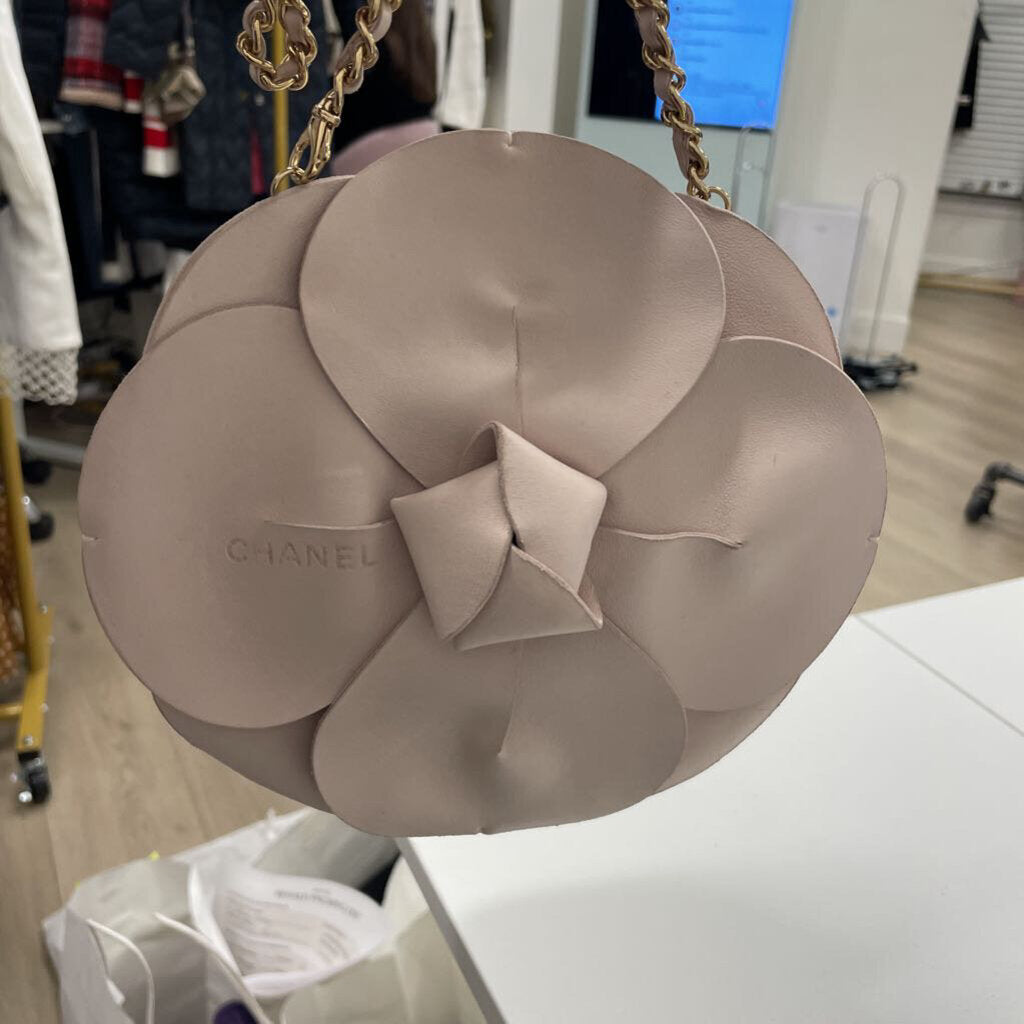 Lt Pink Leather Camelia Evening Bag