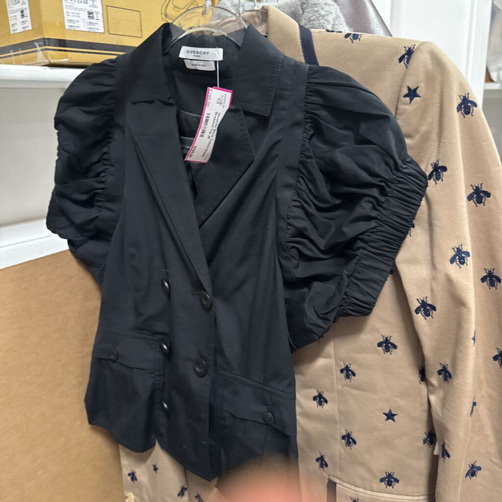 Black Cotton Double Breasted Top