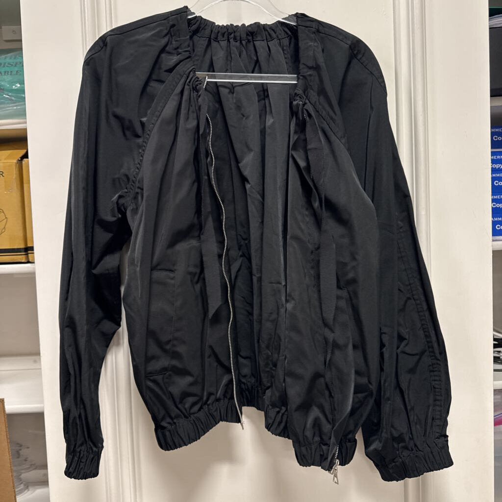 Black Poly Silk Blend Bomber Jacket