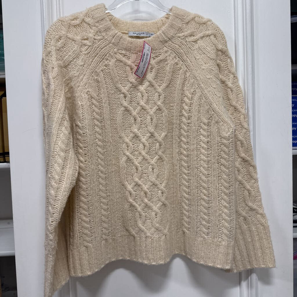 Cream Wool Blend Cable Knit Sweater