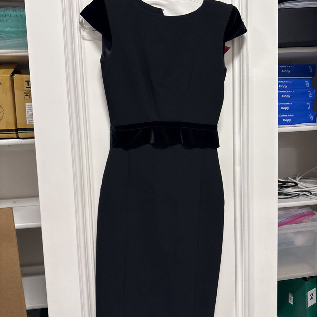 Black Viscose Blend Velvet Detail Dress, 36