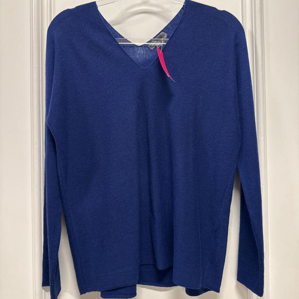 Blue Cashmere V Neck Sweater