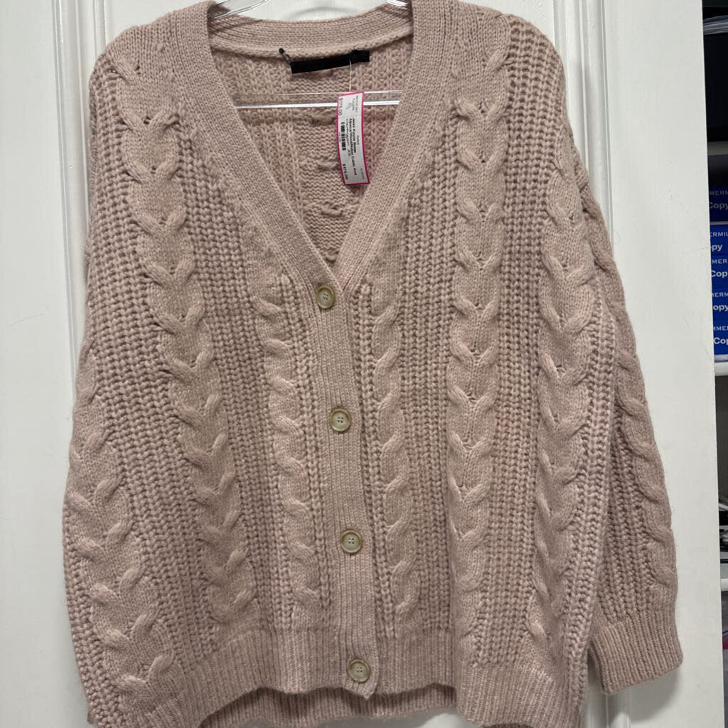 Beige Alpaca/Wool/Nylon Cable Knit Cardigan