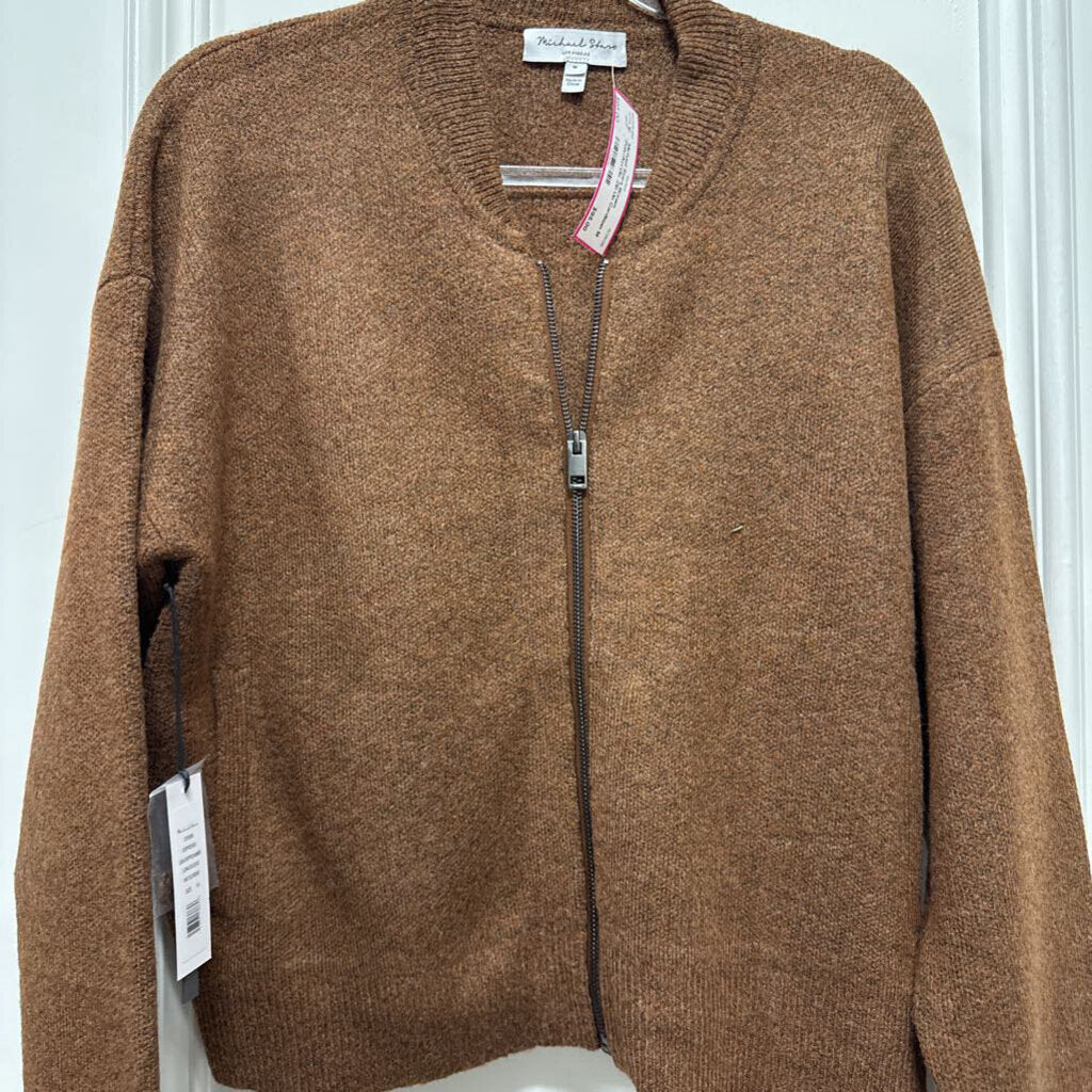 Brown Poly/Acrylic Zip Up Cardigan