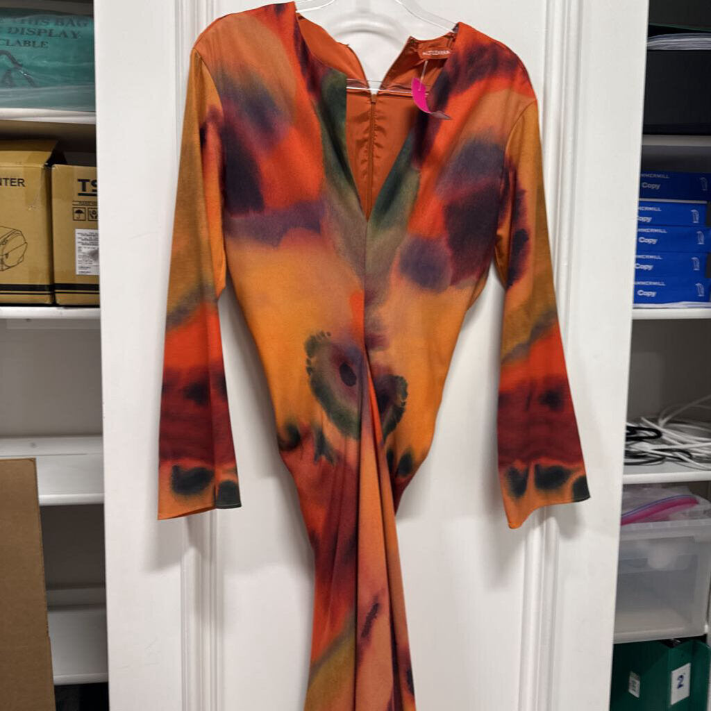 Orange Multi Color Poly Maxi Dress, 34