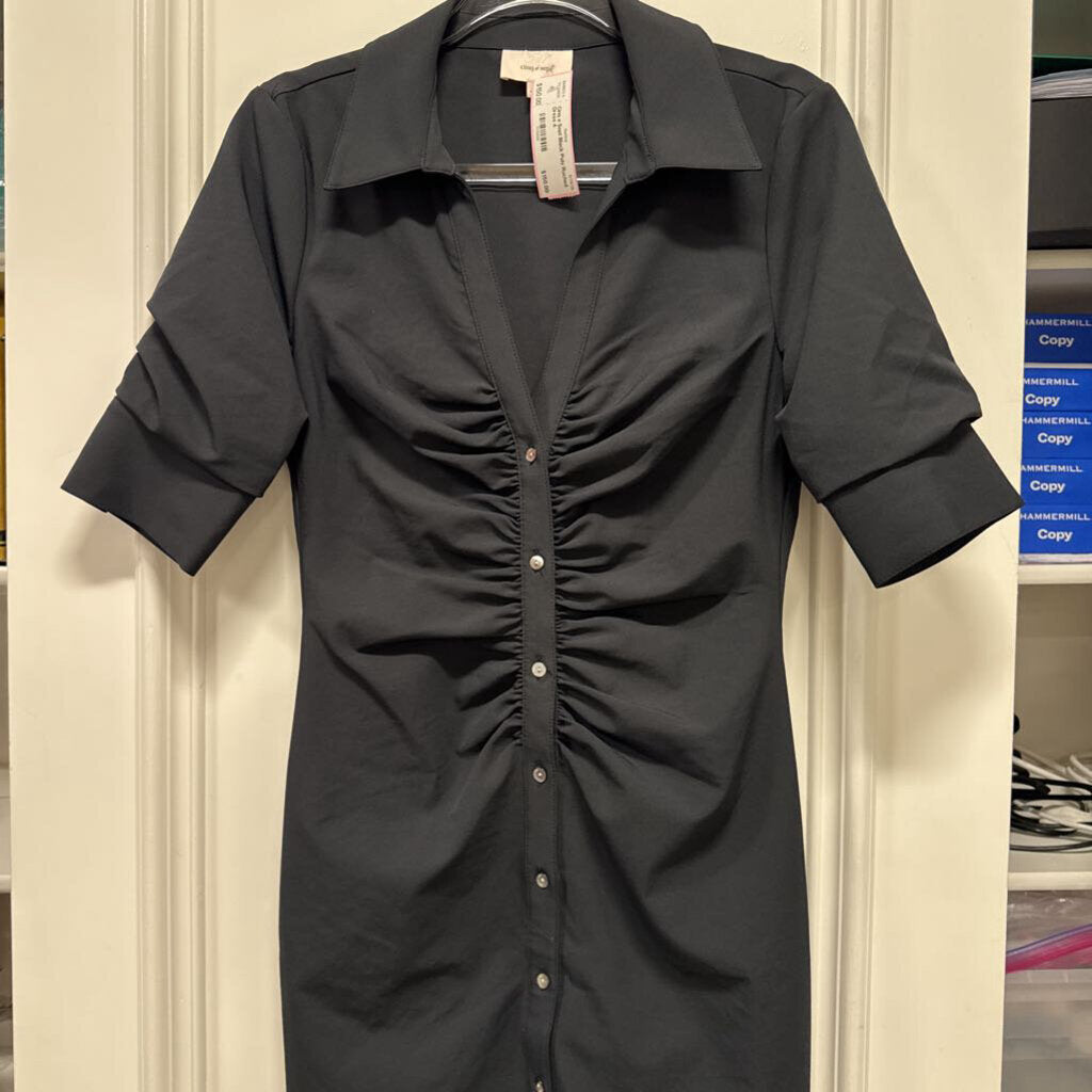 Black Poly Ruched Dress