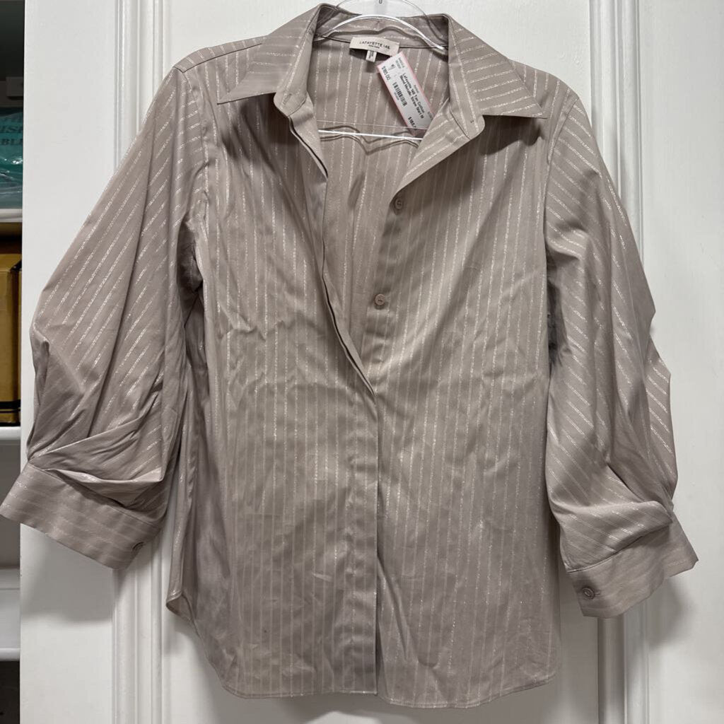 Tan Cotton Blend Metallic Stripe Shirt