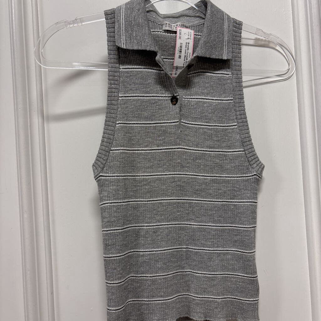 Grey Metallic Stripe Linen Blend Top