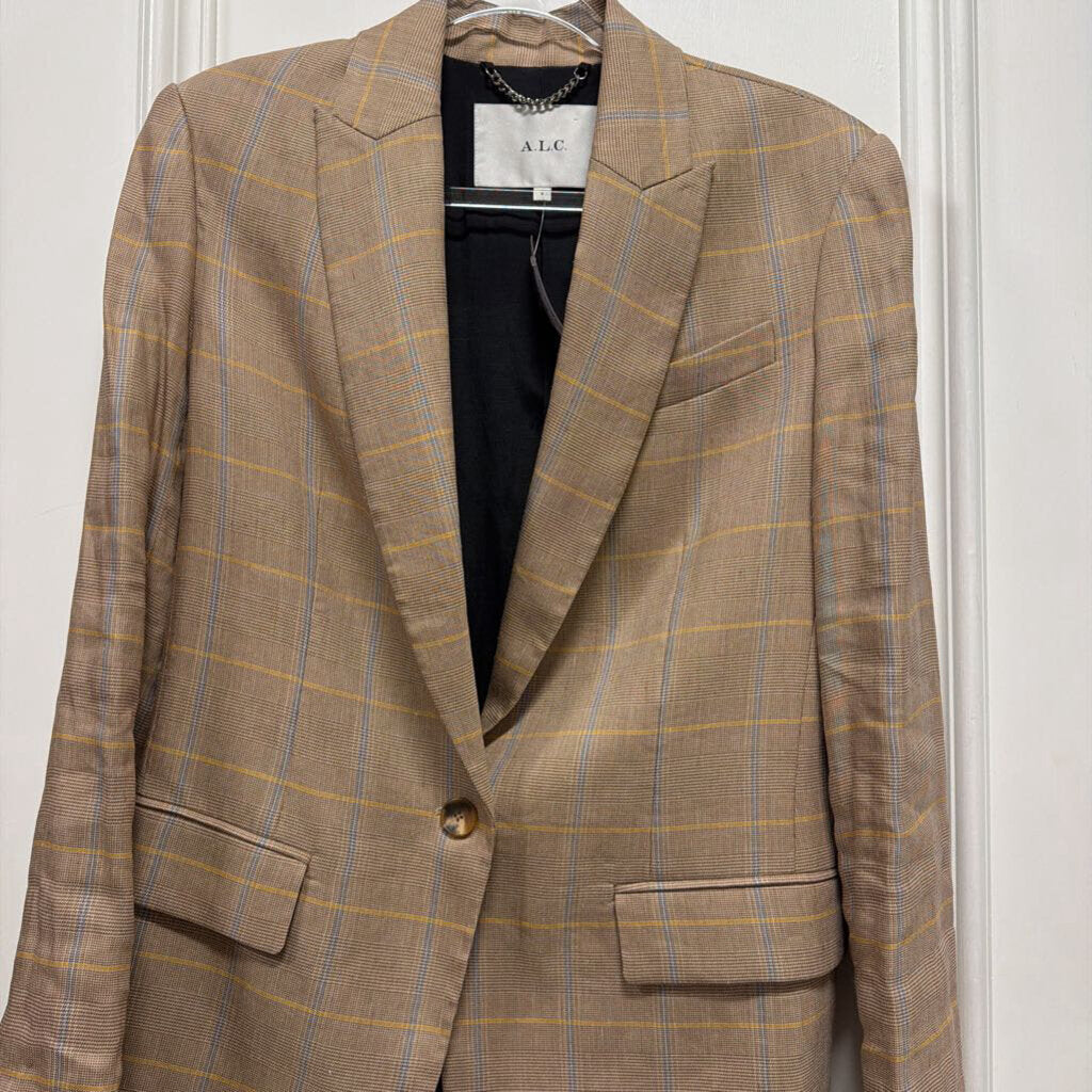 Beige/Multi Plaid Linen/Viscose Blazer