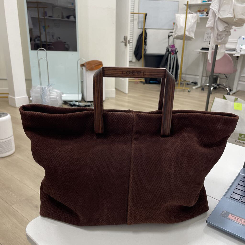 Brown Textured Suede Handbag