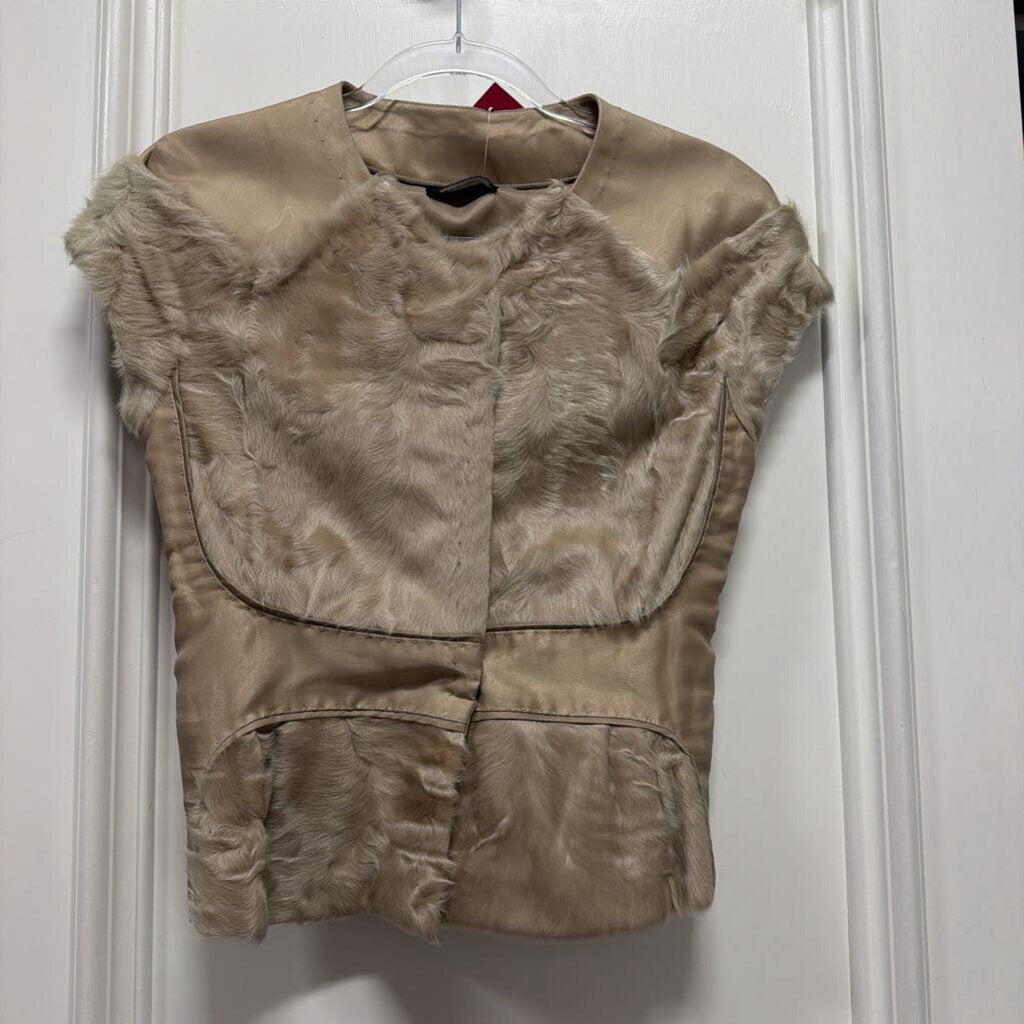 Beige Paneled Fur Vest