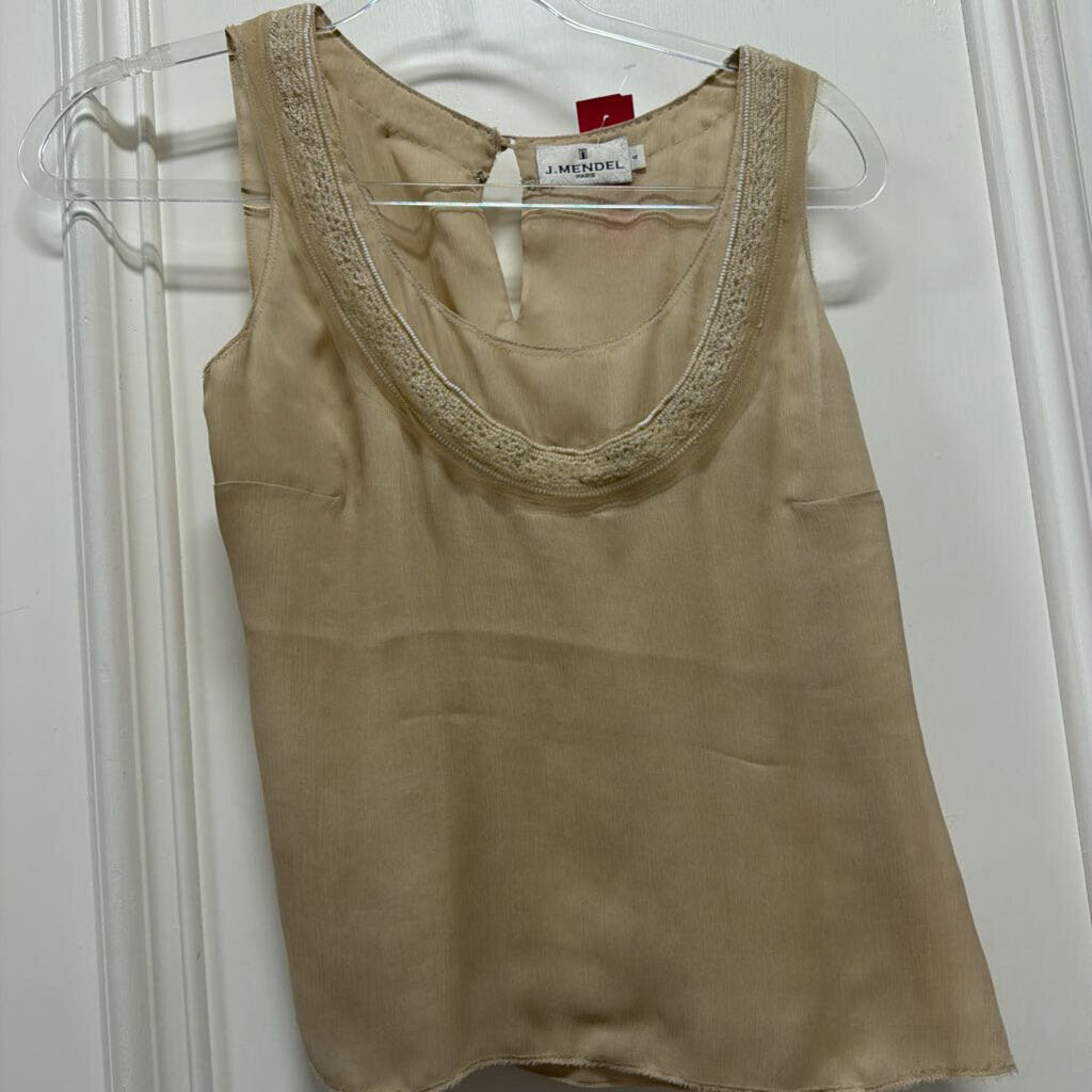 Beige Beaded Neckline Tank