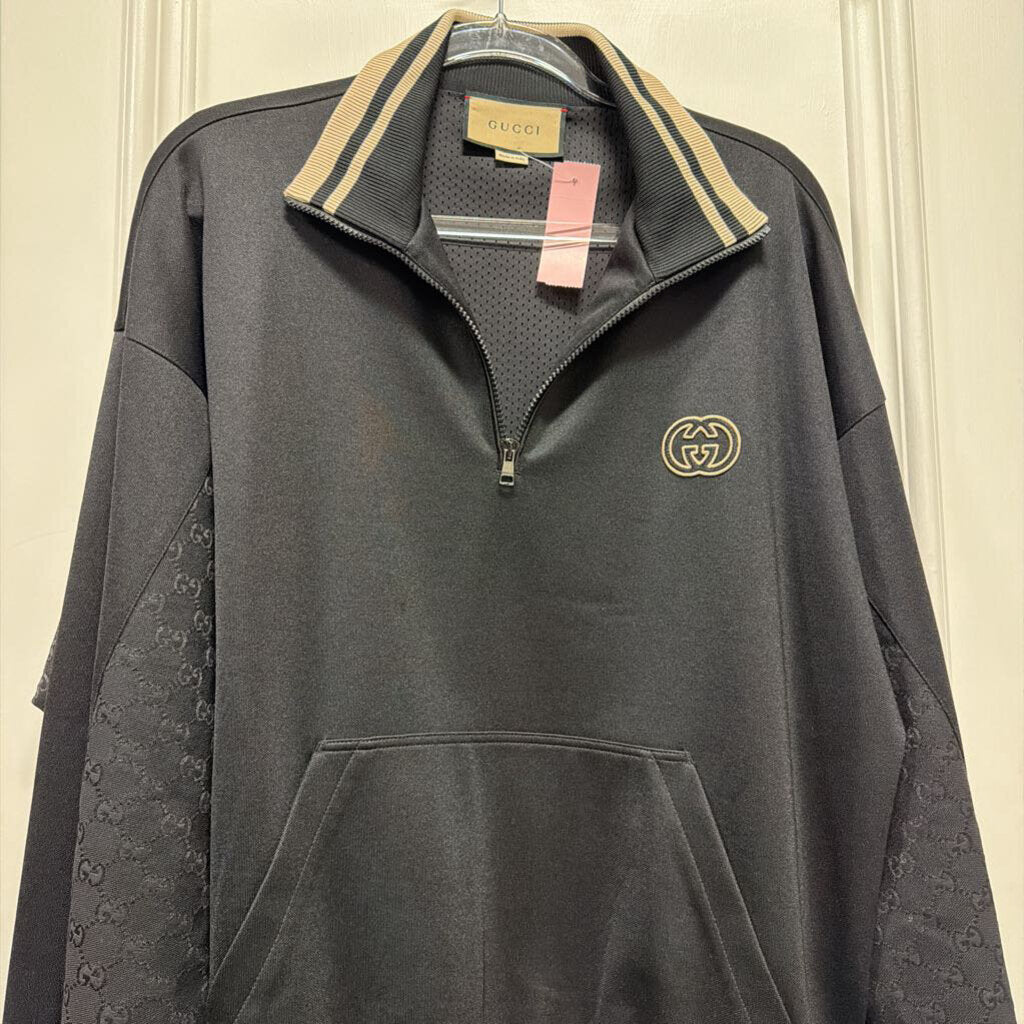 Black/Beige Poly/Cotton Monogram Quarter Zip Sweater