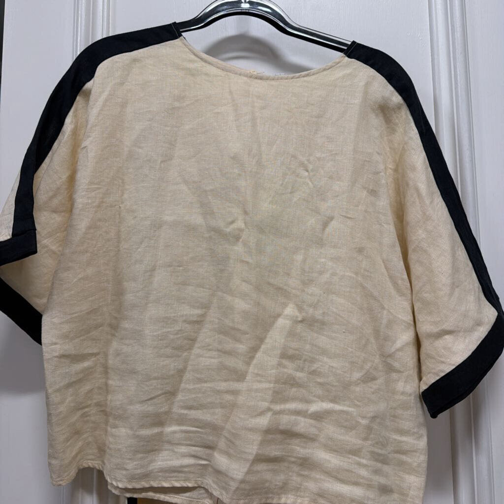 Black/Cream Linen Top + Pant SET (NWT)