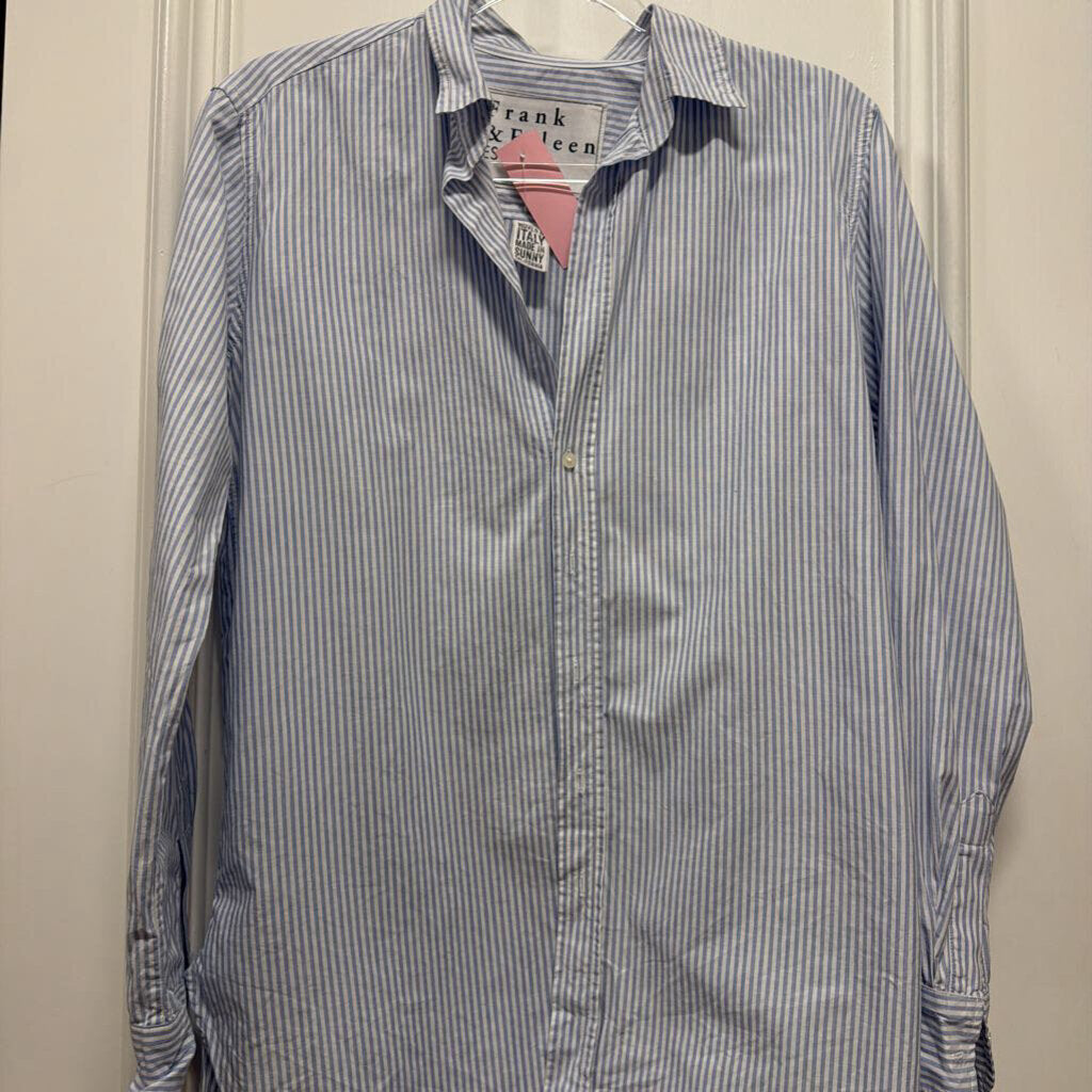 Blue/White Stripe Cotton Button Up Top