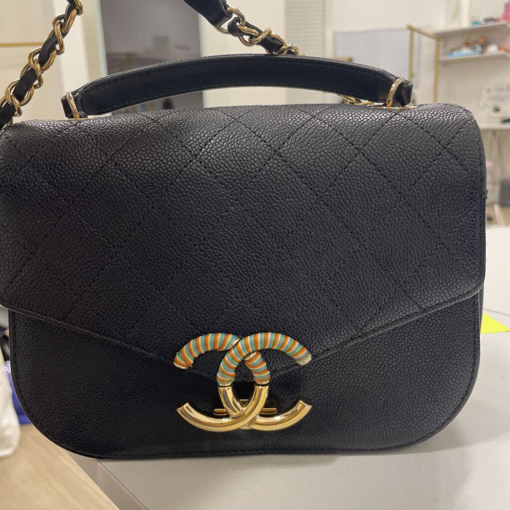 Black Paris Cuba Thread Around Flap Bag