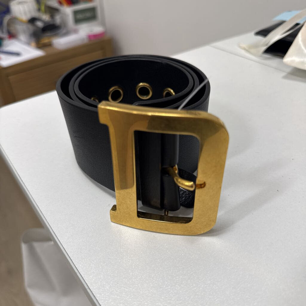 Christian Dior Black Leather GHW D Belt, 75