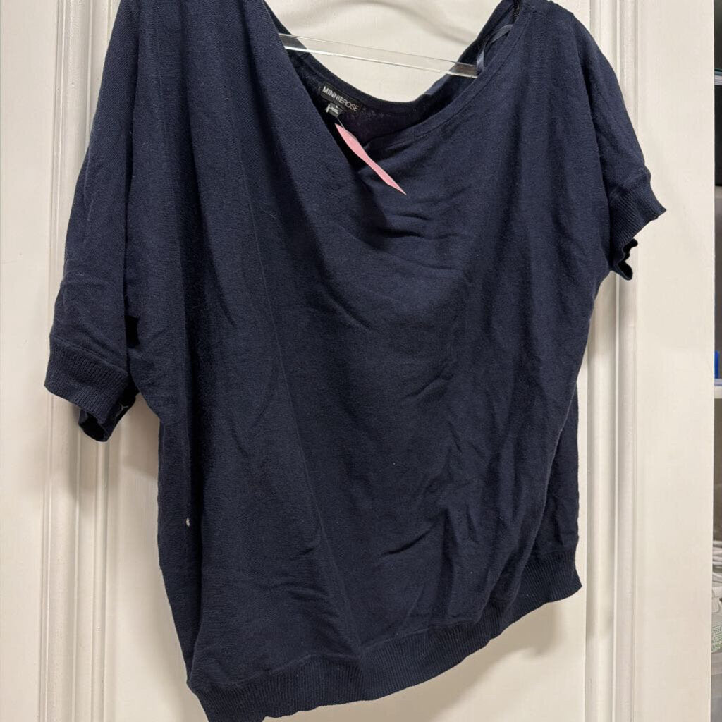 Navy Boat Neck Cotton Cashmere Short Sleeve