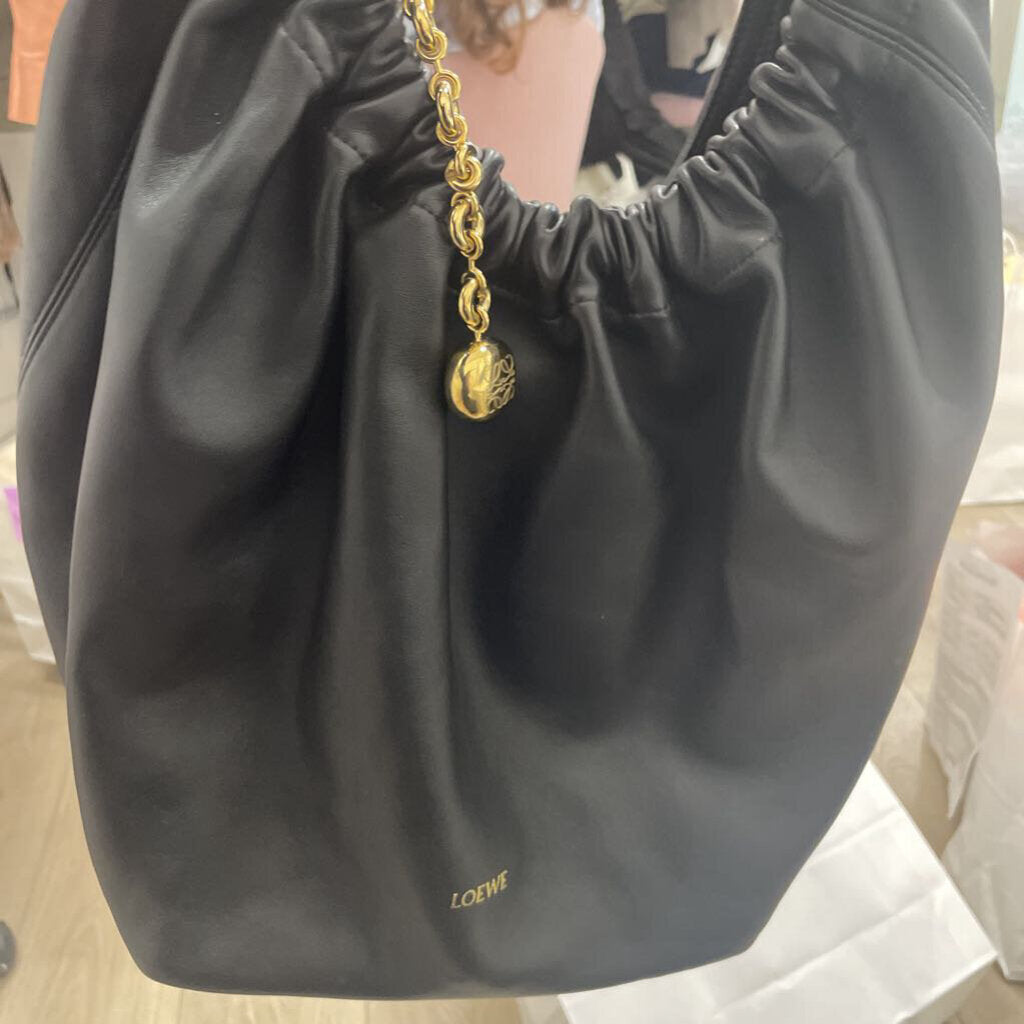 Black Leather Hobo Squeeze Bag