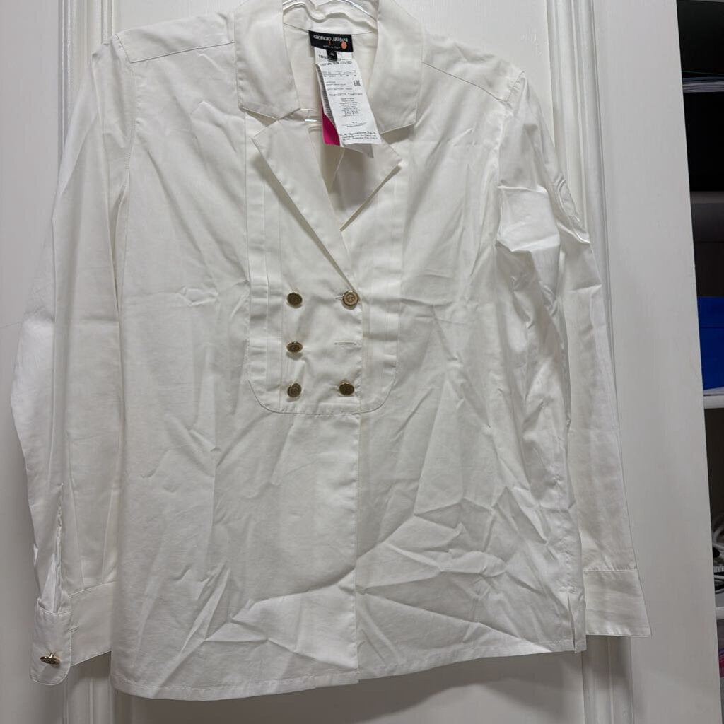 White Cotton Double Breasted Gold Buttons