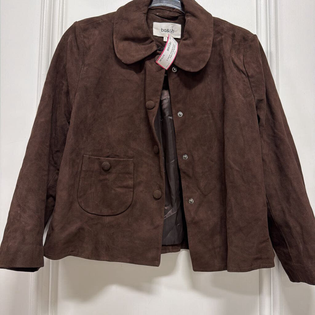 Brown Leather Covered Buttons Jacket