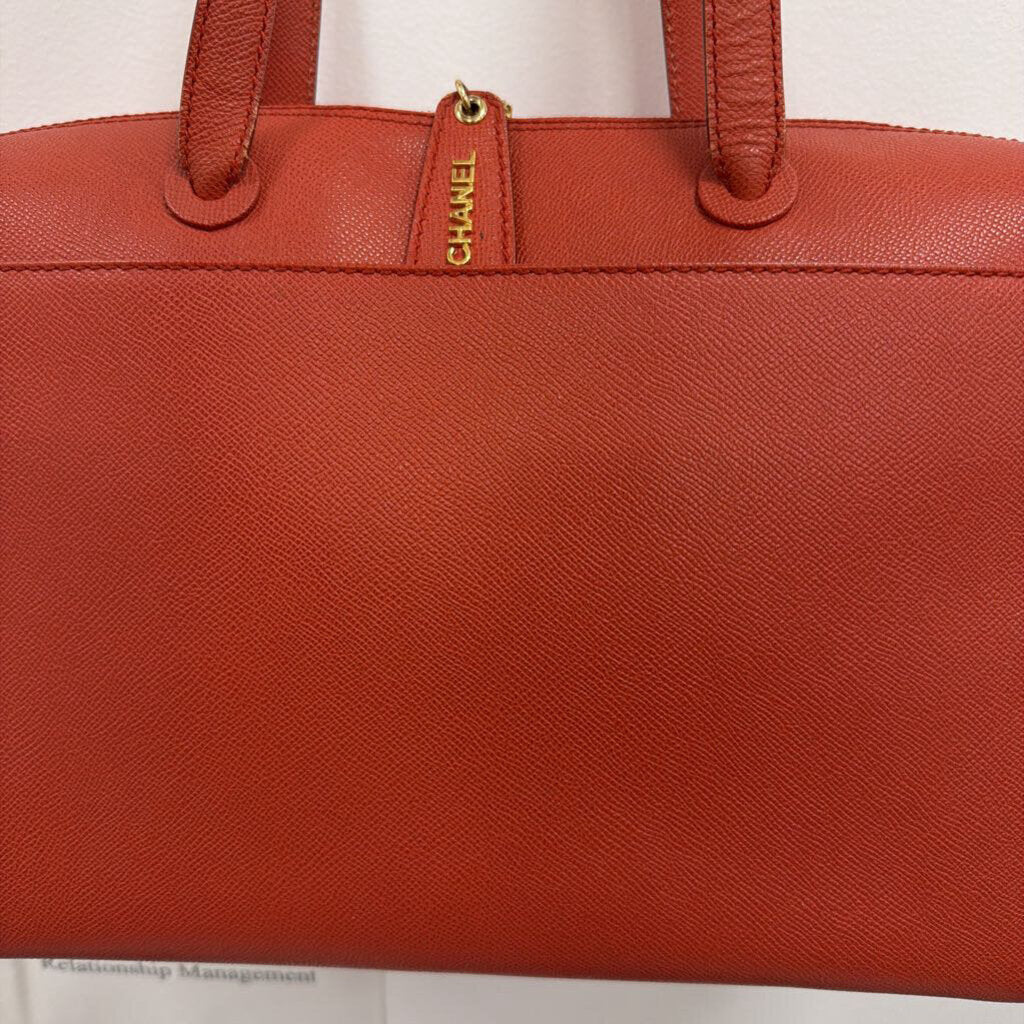 2002 Orange Caviar Leather Zip Tote Bag