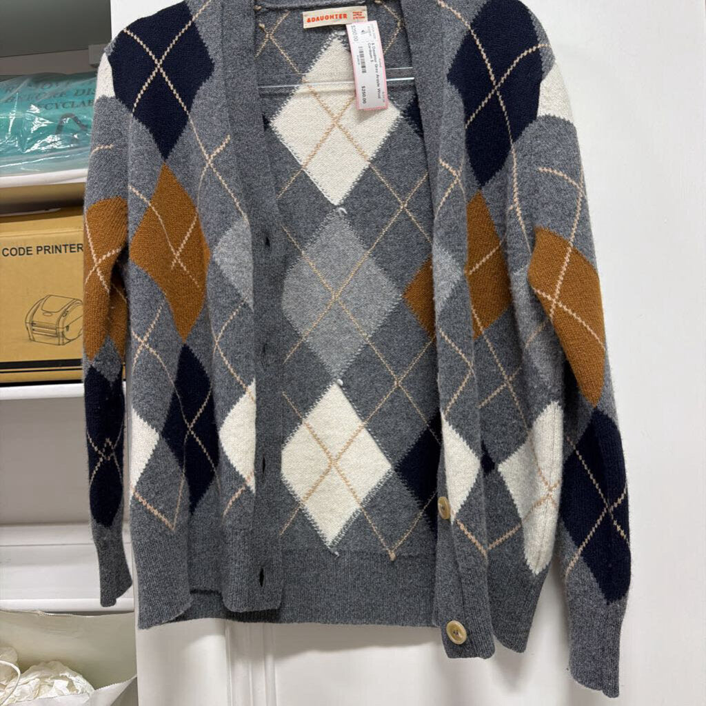 Grey Argyle Wool Cardigan