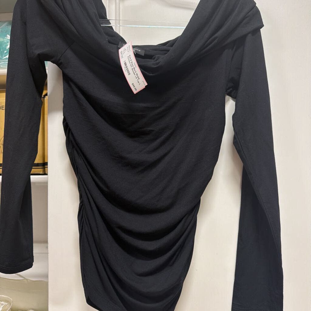 Black Modal Ruched Off Shouler LS Top