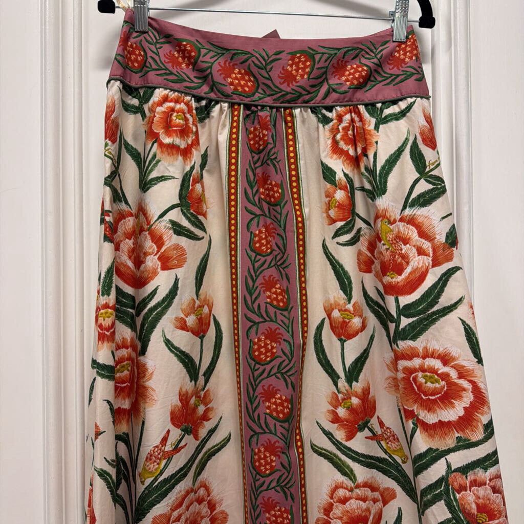 Cream Floral Cotton Midi Skirt