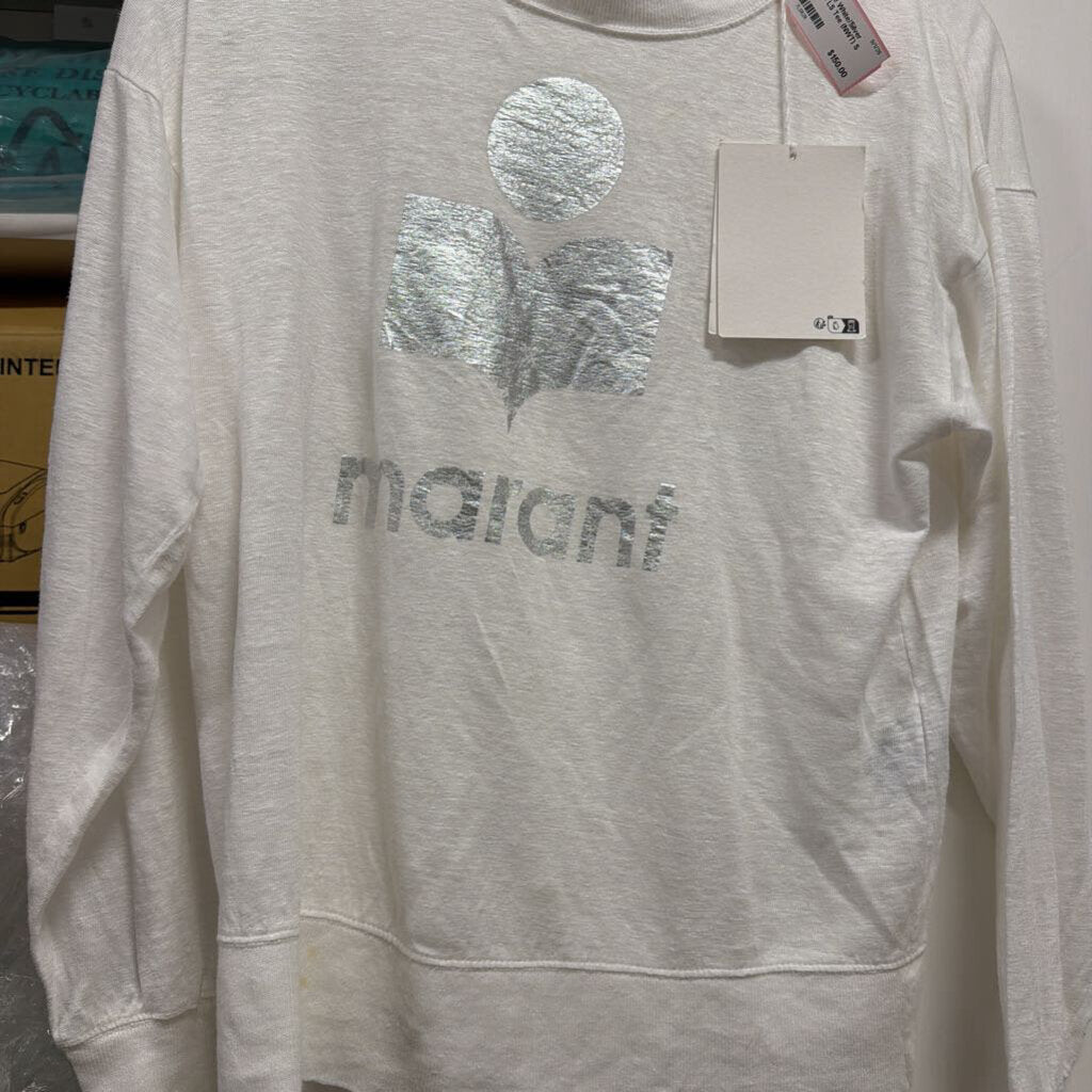 White/Silver Linen Logo LS Tee (NWT)