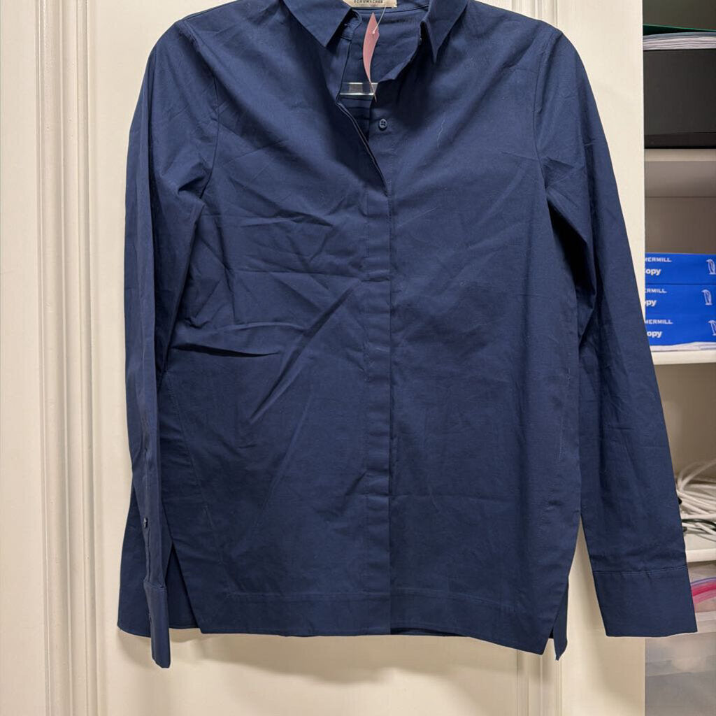Navy Cotton Button Up Top