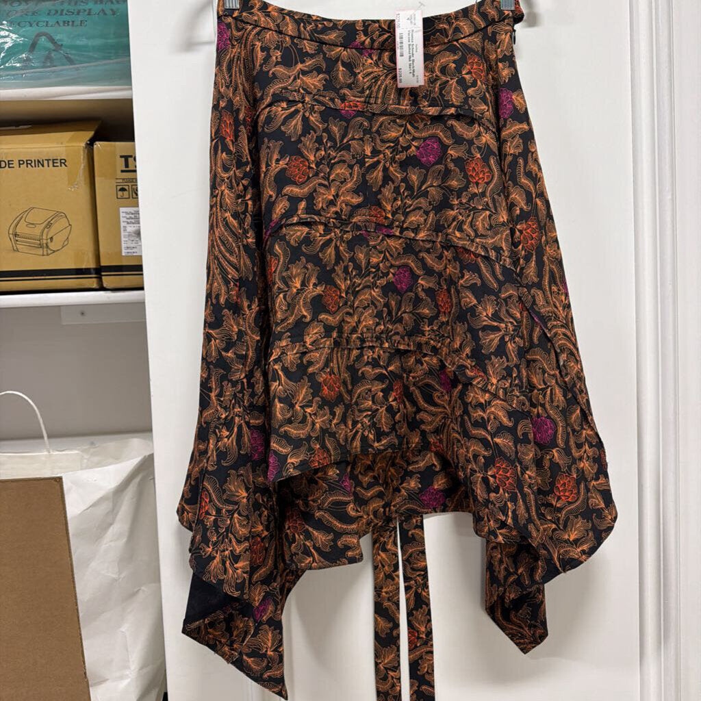 Black/Multi Viscose Belted Midi Skirt