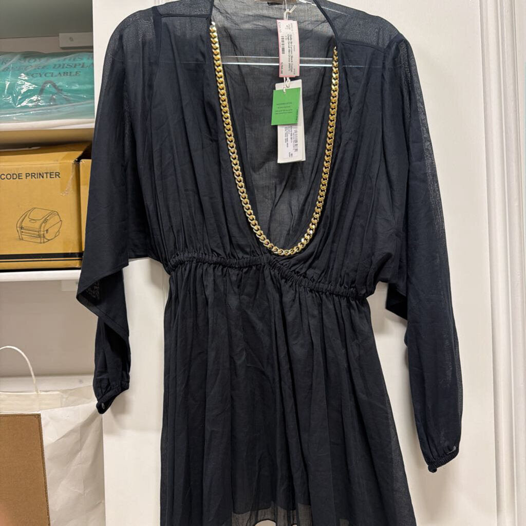 Black Cotton Chain Detail Mini Dress (NWT)